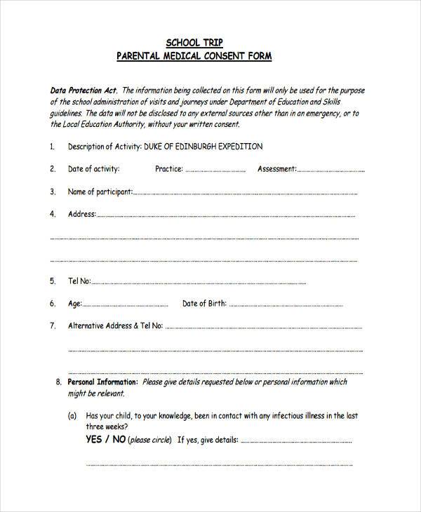 parental medical consent form