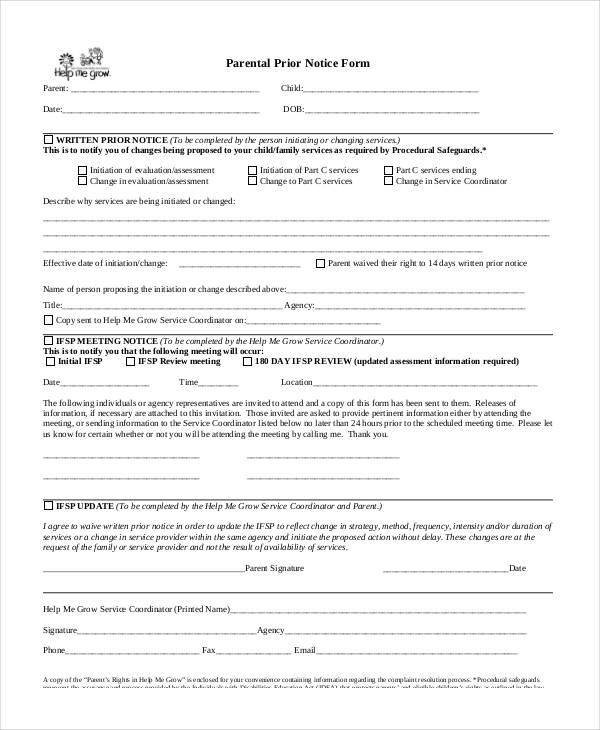 parental prior notice form1