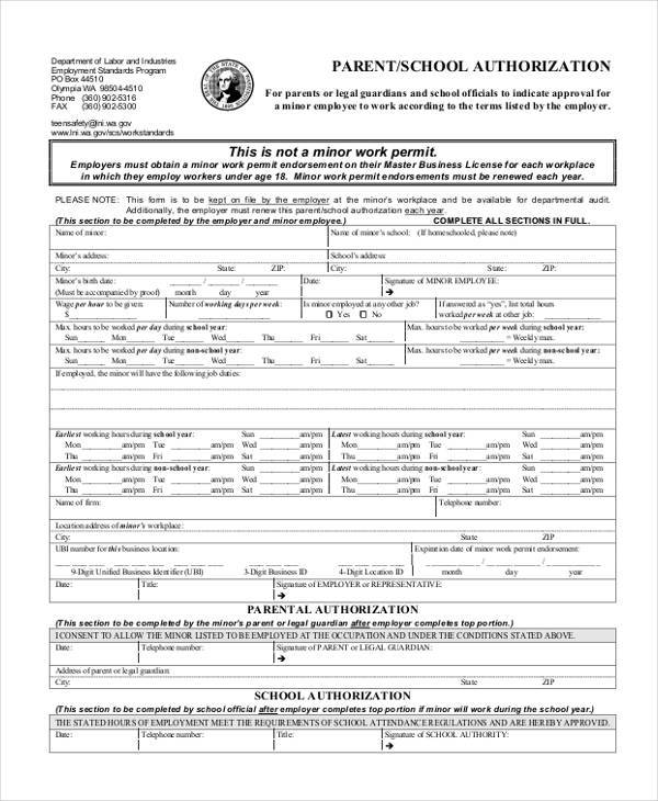 parental school authorization form