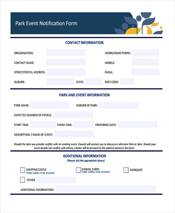 park event notification form