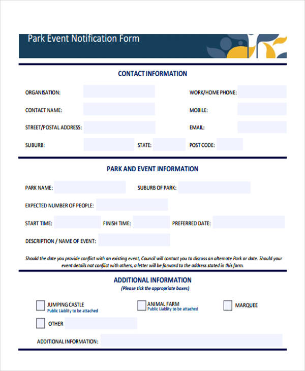 park event notification form1