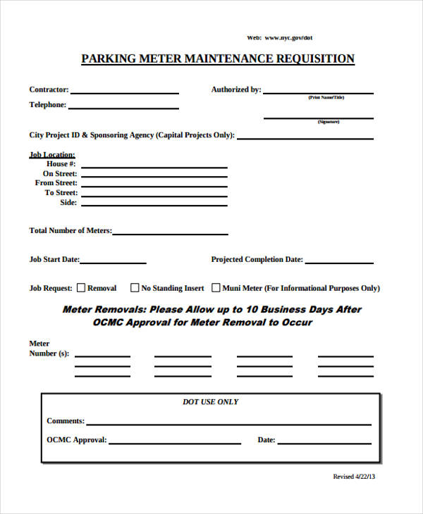 parking meter maintenance requisition form
