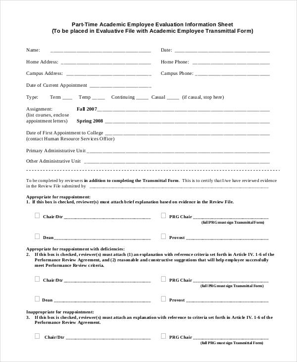 part time academic employee evaluation form