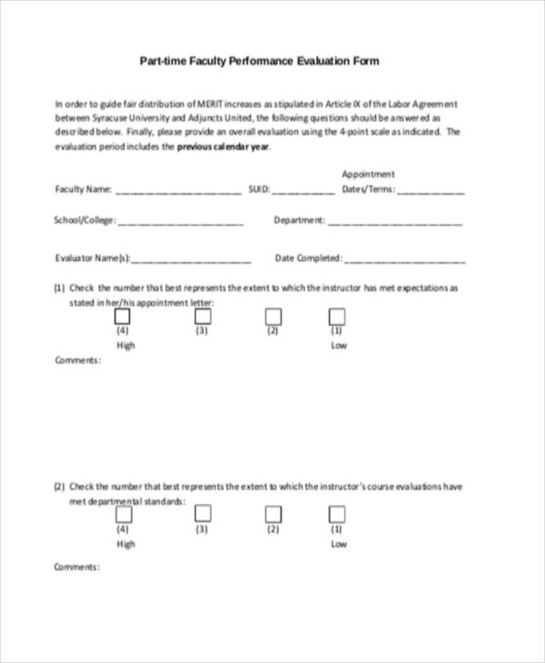part time faculty employee evaluation form