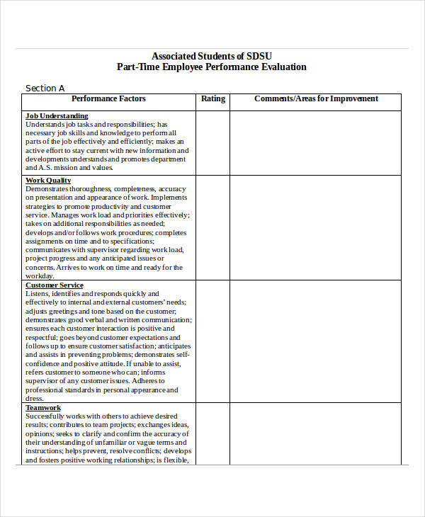 part time faculty performance evaluation form