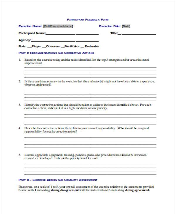 participant feedback form