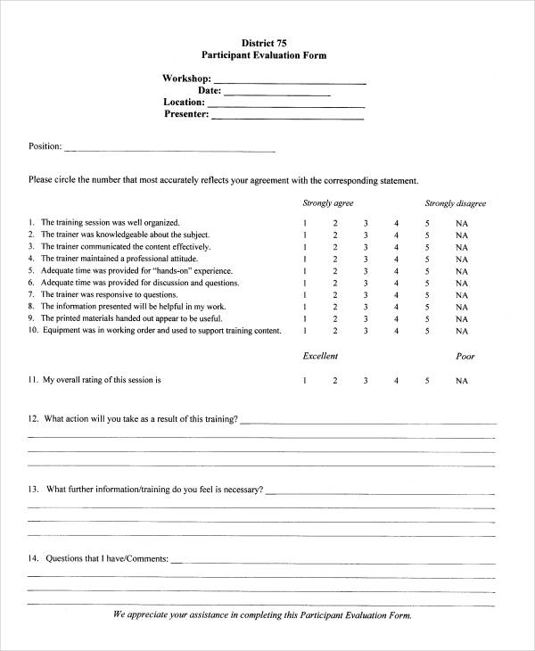 participant training workshop evaluation form