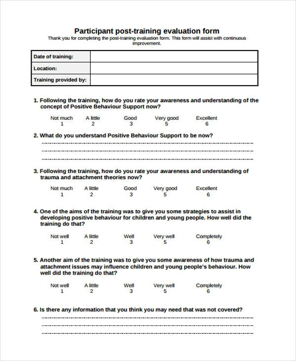 participant post training evaluation form2