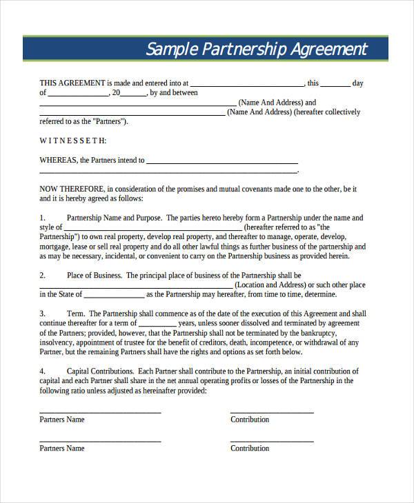 partnership agreement form