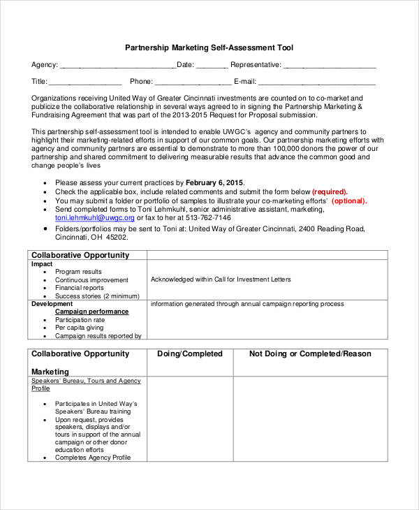 partnership marketing self assessment form