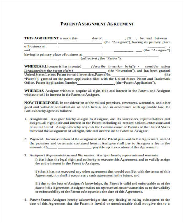 patent assignment agreement form1