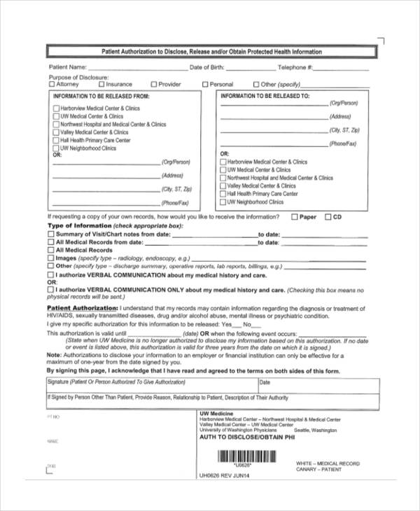 patient authorization disclosure release form