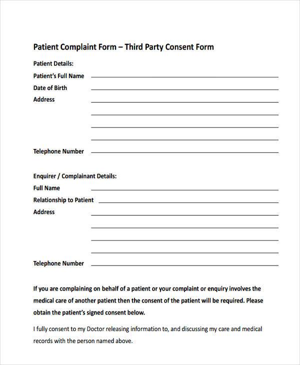 patient complaint third party consent form1
