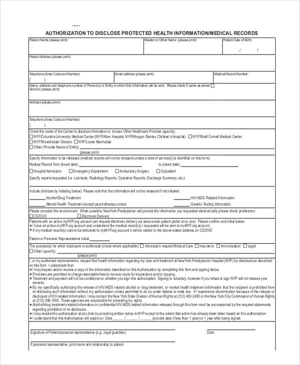 patient disclose protected health information form