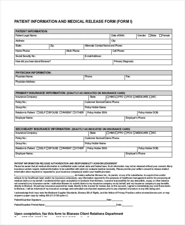 patient information medical release form1