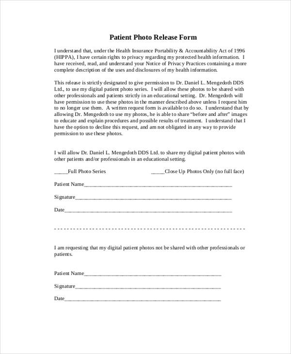 patient photo release form template