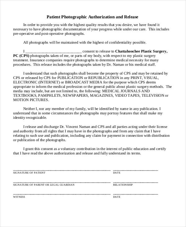 patient photographic authorization release form