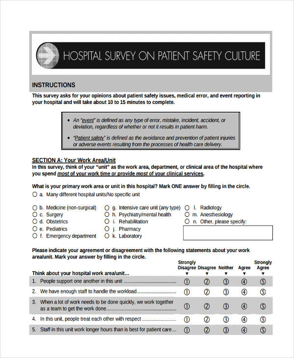 patient safety survey form