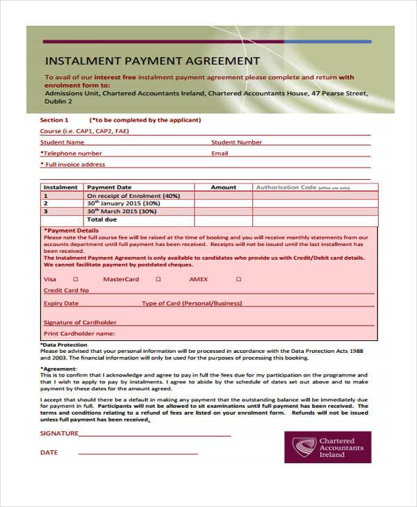 payment installment agreement form