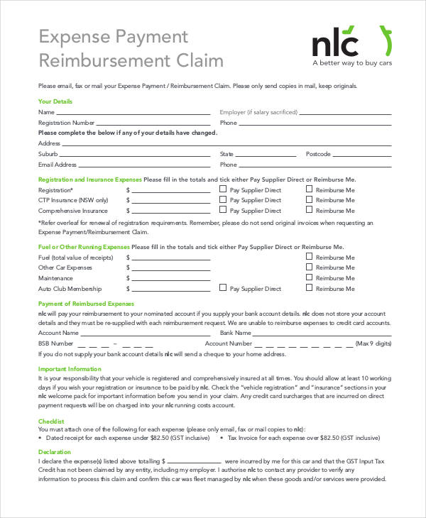 payment reimbursement claim form