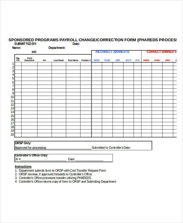 payroll change collection form