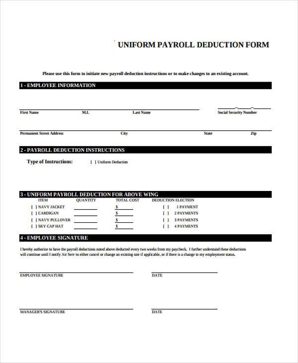 payroll deduction forms for uniforms1