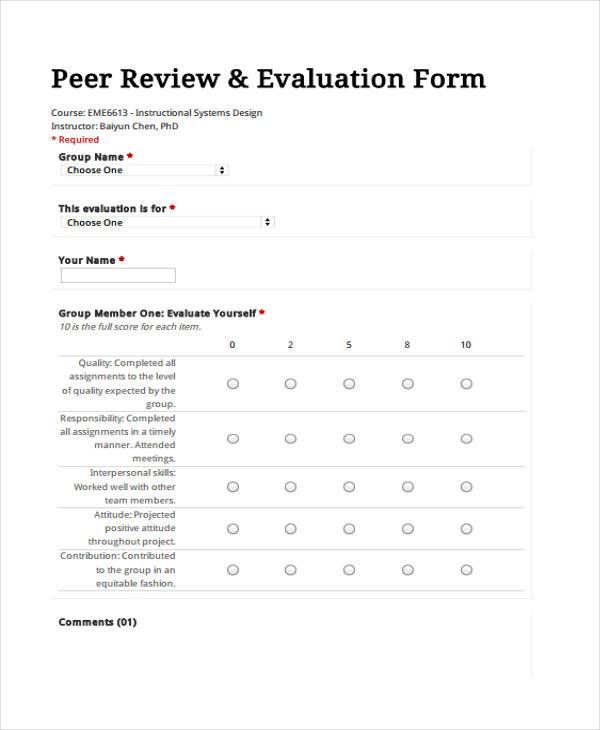 peer review evaluation form