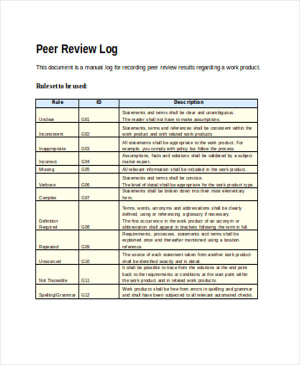 peer review log form