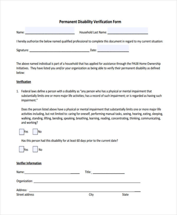 permanent disability verification form