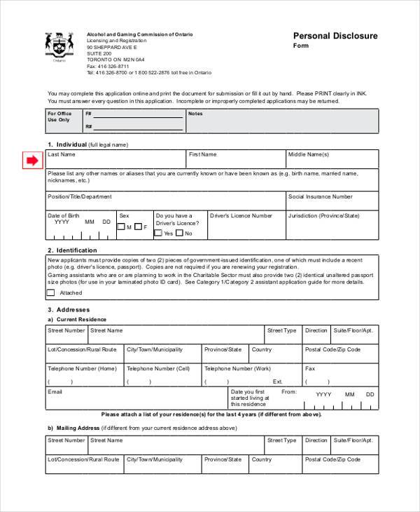 personal disclosure application form