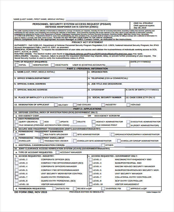 personal security authorization form in pdf