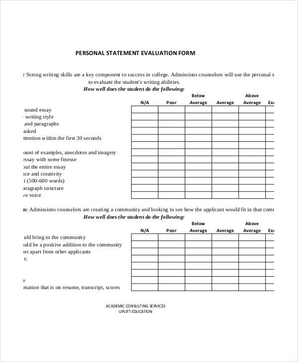 personal statement evaluation form1