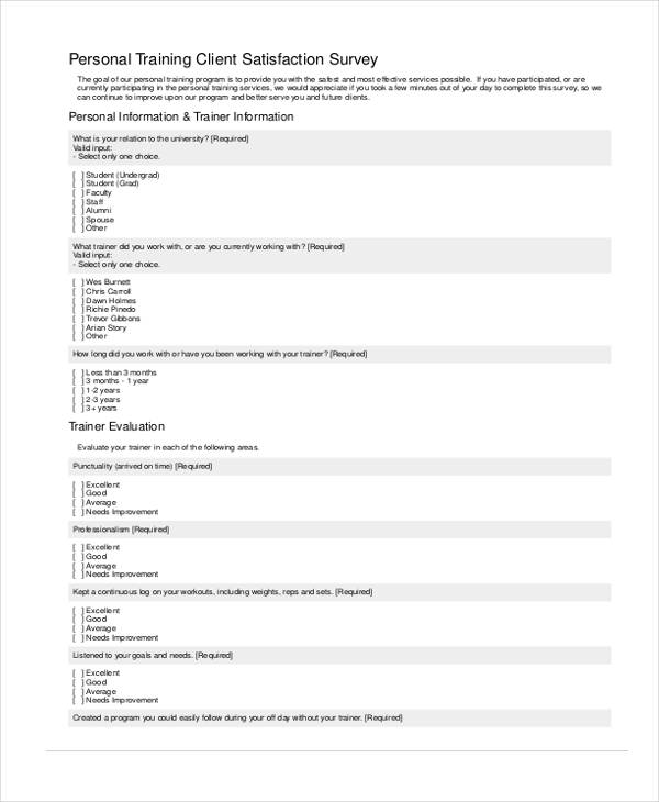 personal training client evaluation form