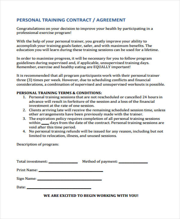 personal training contract agreement form1