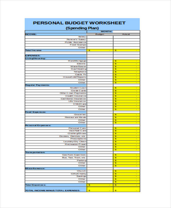 personal weekly budget form
