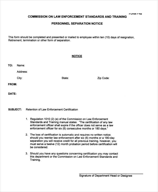 personnel separation notice form