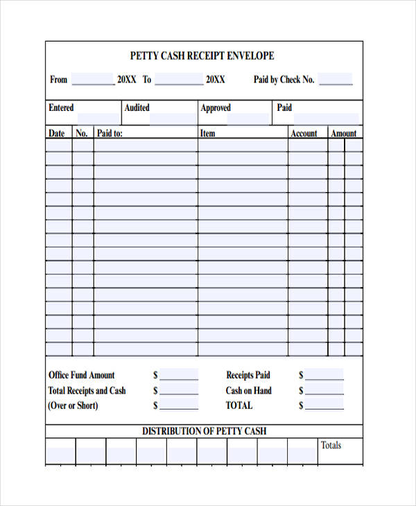 petty cash envelope receipt form