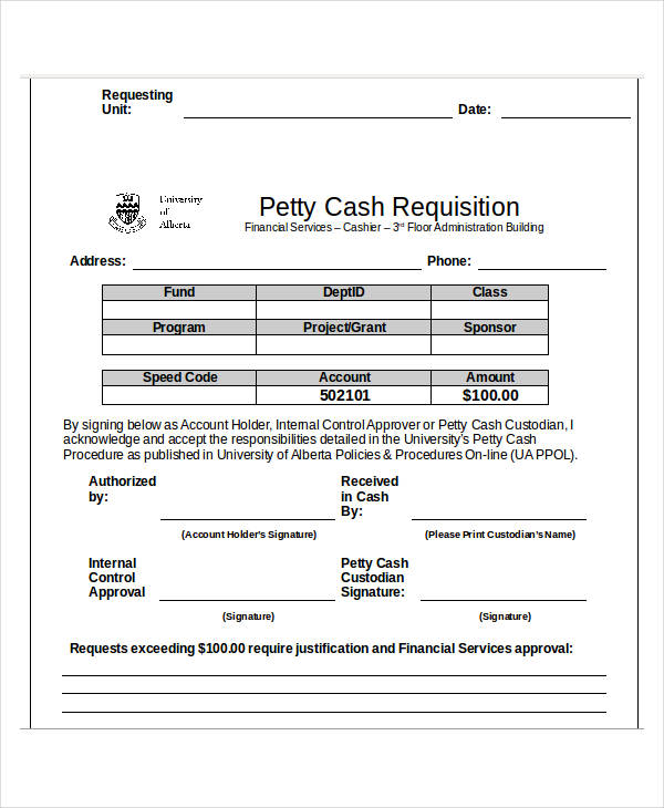 petty cash requisition form
