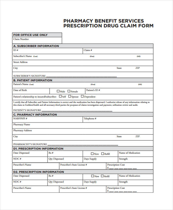 pharmacy claim form in pdf
