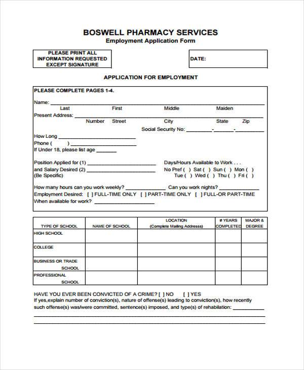 pharmacy services employment application form1