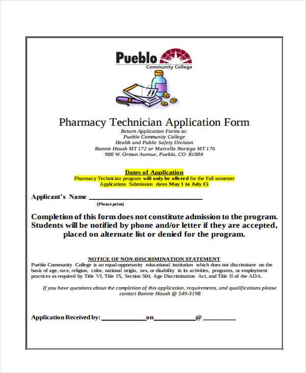 pharmacy technician job application form1