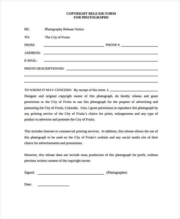 photo copyright release form template free