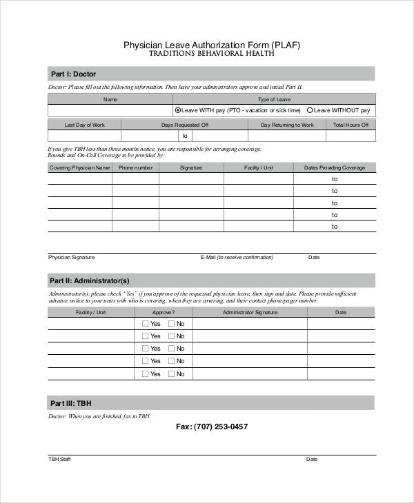 physician leave authorization form