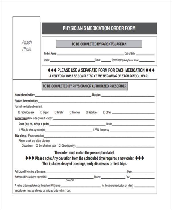 physician medication order form