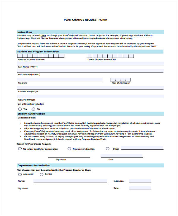 plan change request form