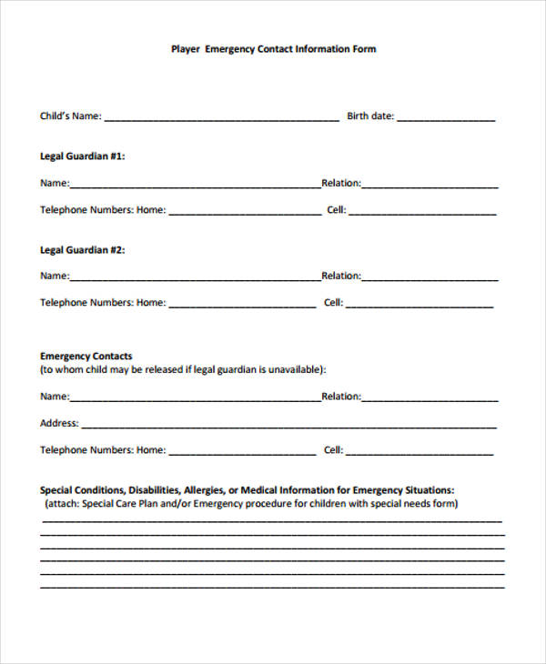 FREE 33+ Emergency Contact Forms in PDF Excel MS Word