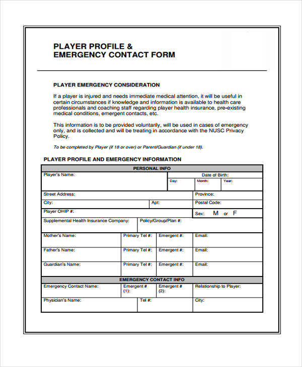 FREE 33+ Emergency Contact Forms in PDF Excel MS Word
