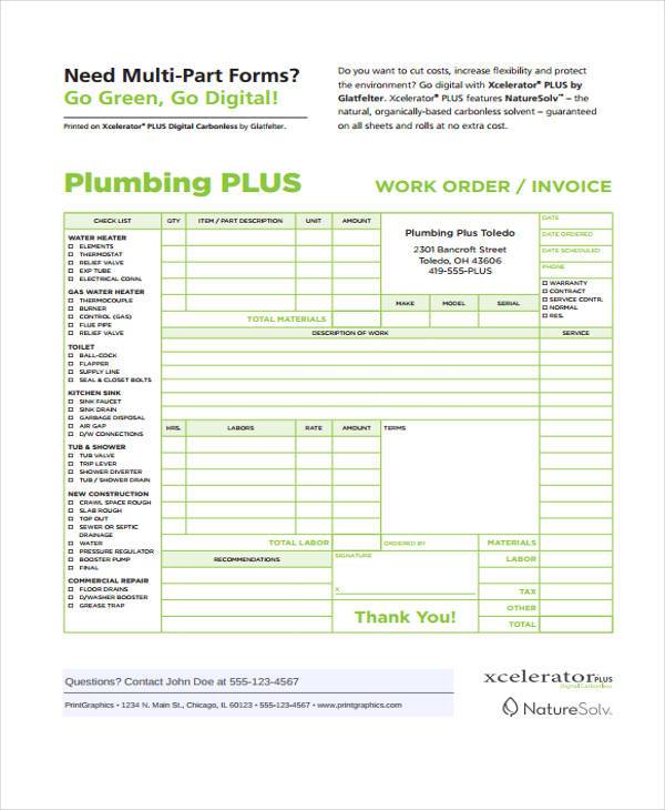 plumbing service invoice form