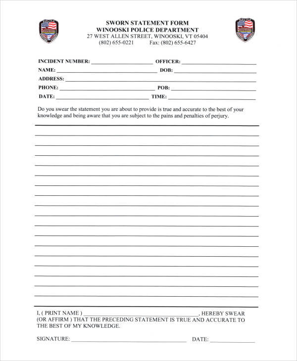 police sworn statement form