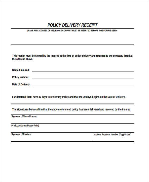 policy delivery receipt form